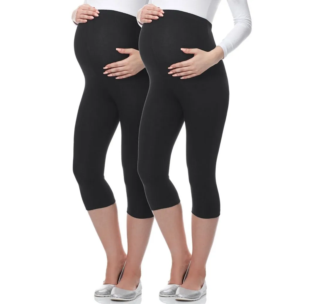 BE MAMMY Umstandsleggings Damen 3/4 Capri Umstandhose Schwangerschafts Hosen BE-03 (2-tlg) aus Viskose