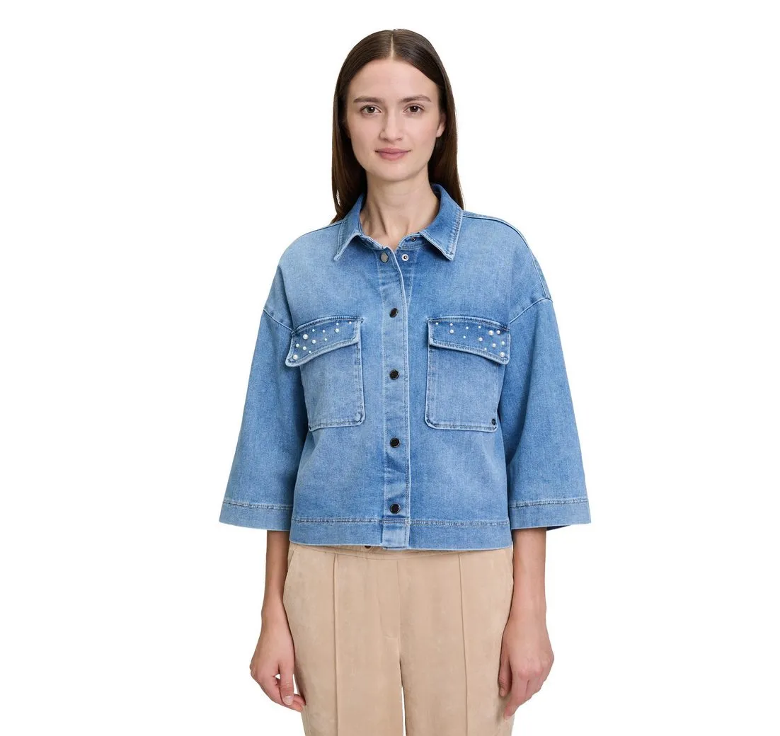 BETTY&CO Jackenblazer Damen Jeansjacke mit Perlen Perlen