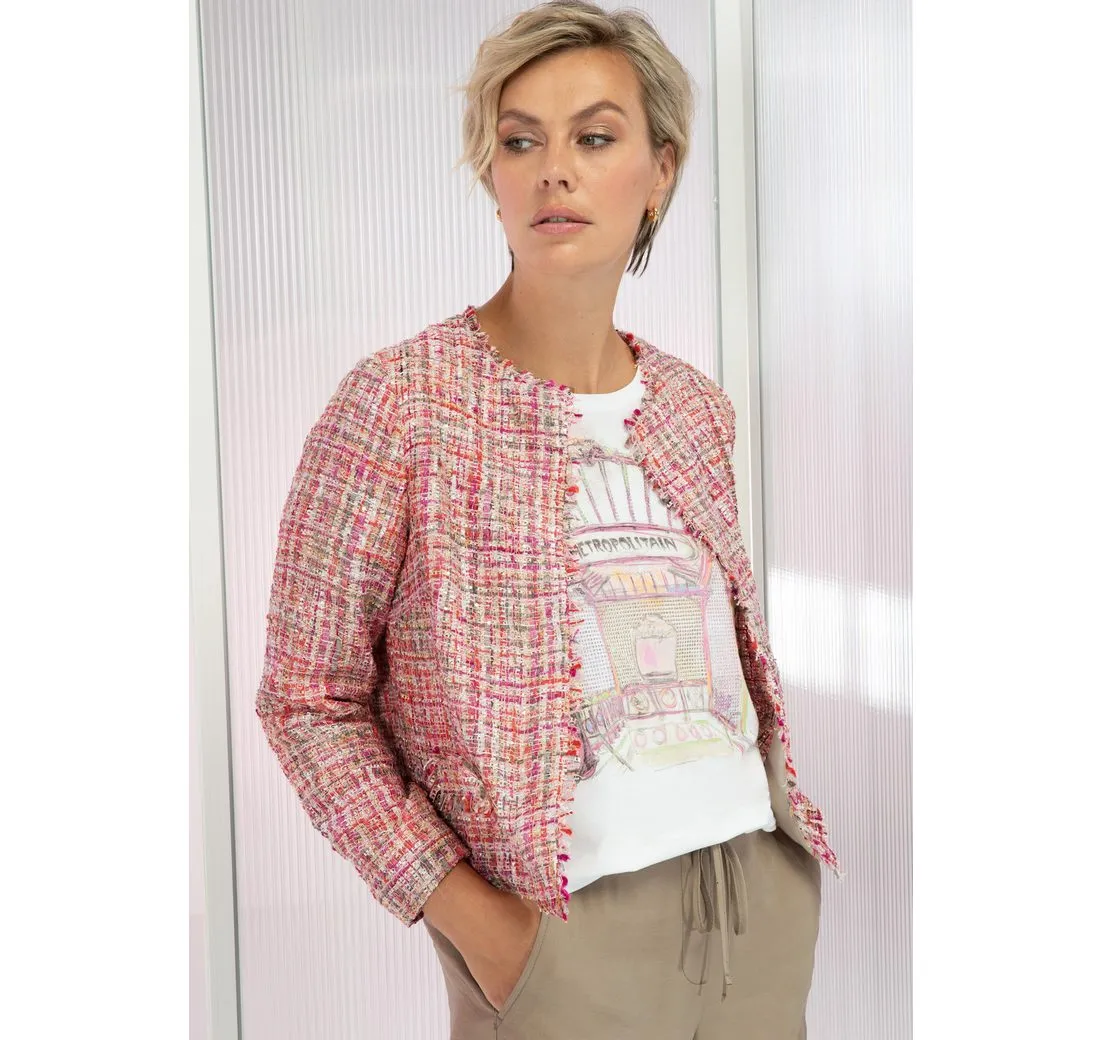 BIANCA Bouclèjacke THERES mit Rundhalsauschnitt mit Fransenkante