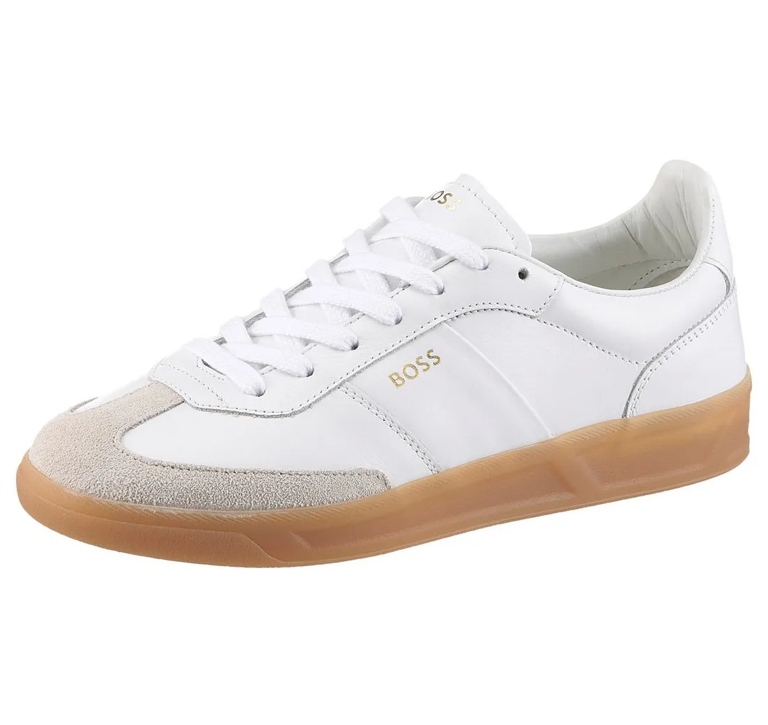 BOSS Brenta_Tenn Sneaker, Freizeitsneaker, Schnürschuh, Retro-Sneaker, honigfarbene Laufsohle