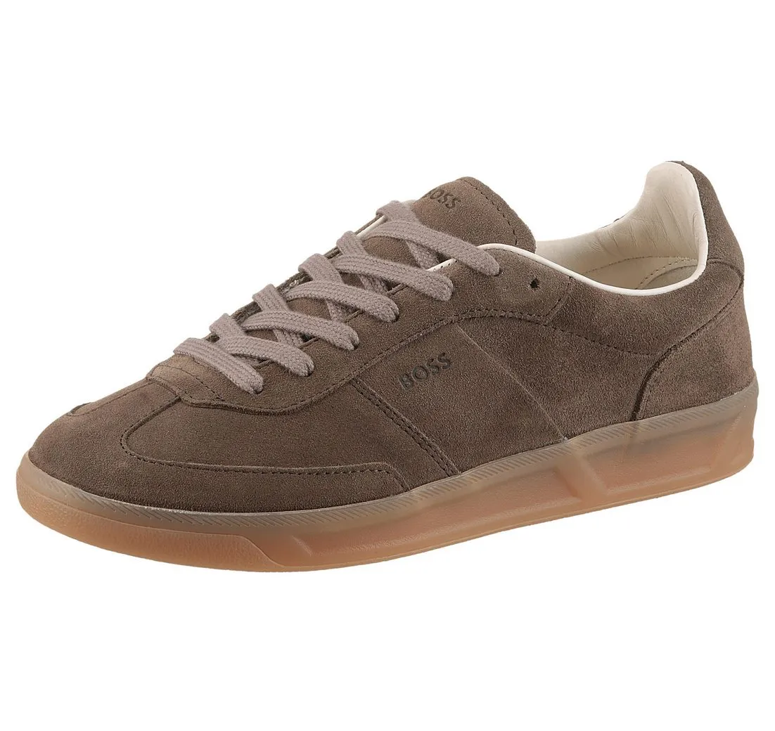 BOSS Brenta_Tenn Sneaker, Retro Sneaker, Halbschuh, Schnürschuh mit honigfarbener Laufsohle