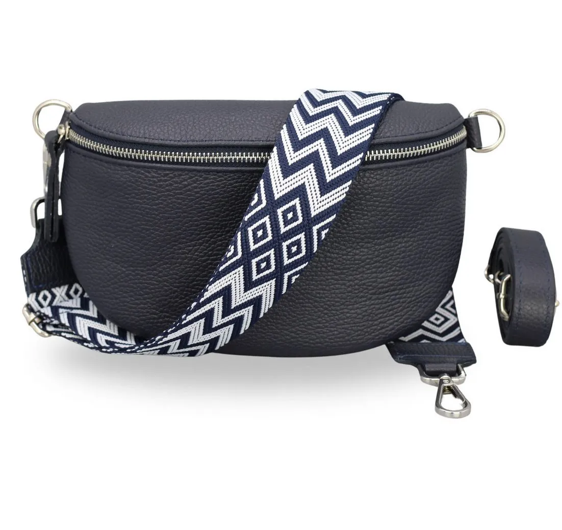 BRISE TASCHE Schultertasche SAHEL Gürteltasche Damen, echtes Leder, mit 2 Riemen (Medium Größe, mit extra gemustertem Gürtel), made in Italy