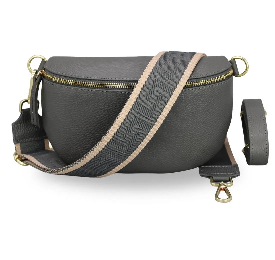 BRISE TASCHE Schultertasche SAHEL Gürteltasche Damen, echtes Leder, mit 2 Riemen (Medium Größe, mit extra gemustertem Gürtel), made in Italy