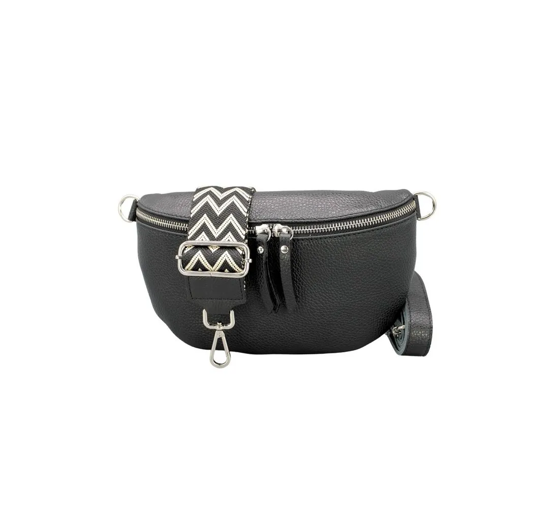BRISE TASCHE Schultertasche Serra Echtledertasche mit 2 Riemen, Bauchtasche vielseitig tragbar, 2 Trageriemen: Leder & Zickzack-Design, verstellbar, Echtleder