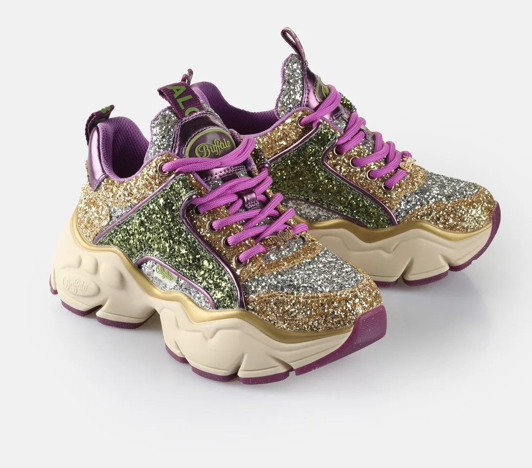 BUFFALO BINARY GLAM Sneaker, Freizeitschuh, Chunky-Sneaker, Schnürschuh mit Glitter