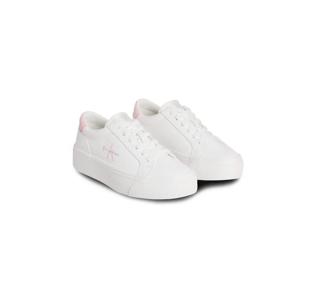 CALVIN KLEIN JEANS VULC FLATF LTH LOGO TAG Plateausneaker Schnürschuh, Halbschuh, Freizeitsneaker mit softem Schaftrand
