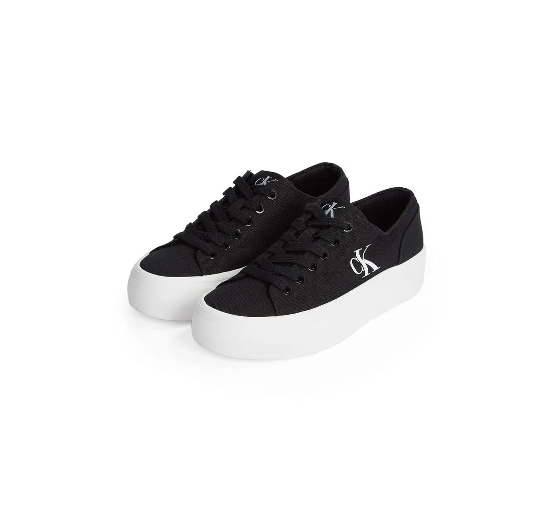 CALVIN KLEIN JEANS VULC FLATFORM LOW CV MG Plateausneaker, Schnürschuh, Freizeitschuh, Halbschuh mit seitlichem Logo