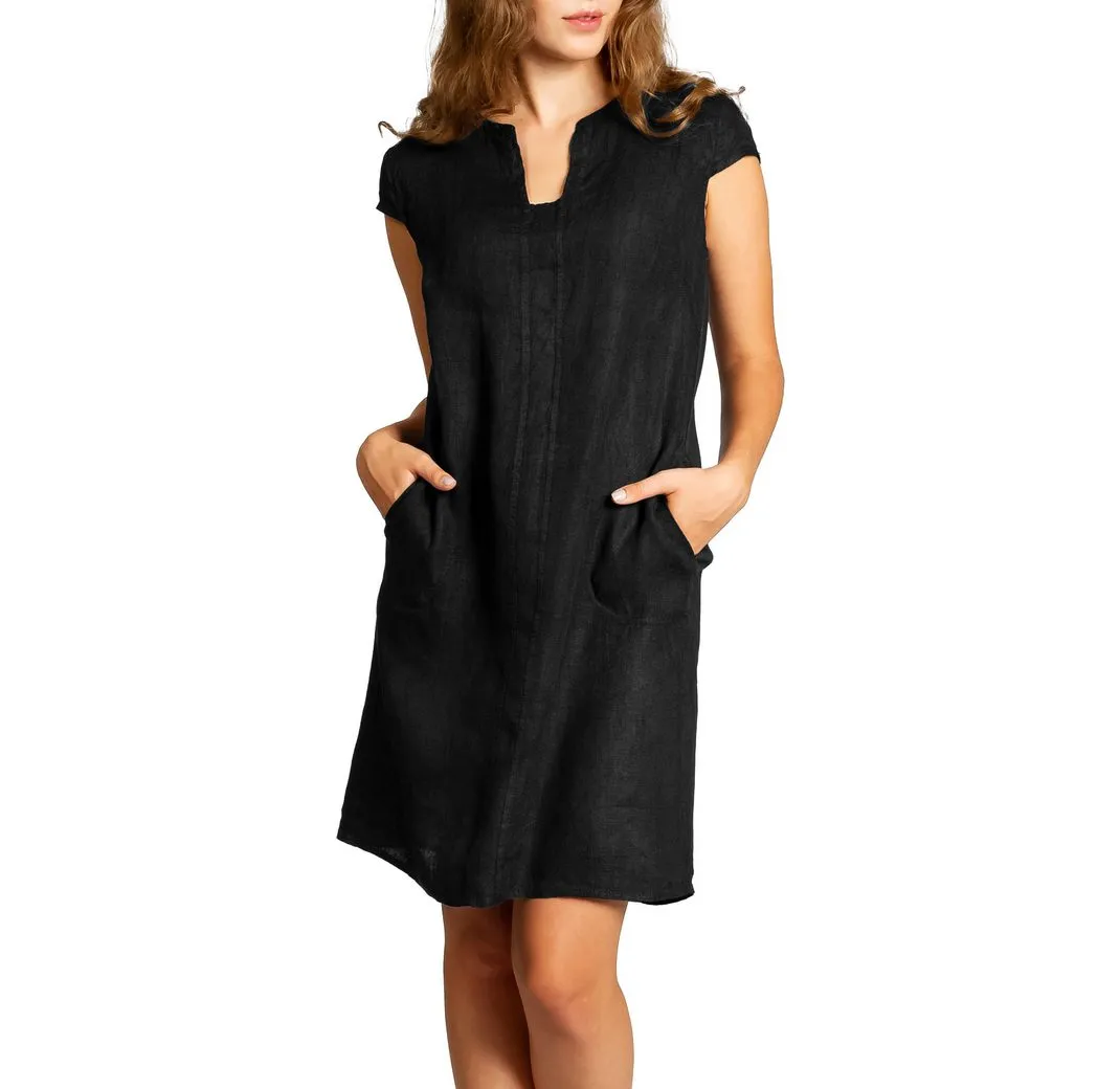 CASPAR Sommerkleid Caspar SKL036 Damen Sommer Leinenkleid mit ausgefallenem Ausschnitt Luftig leicht, figurumspielende Form, mit seitlichem Jersey-Einsatz