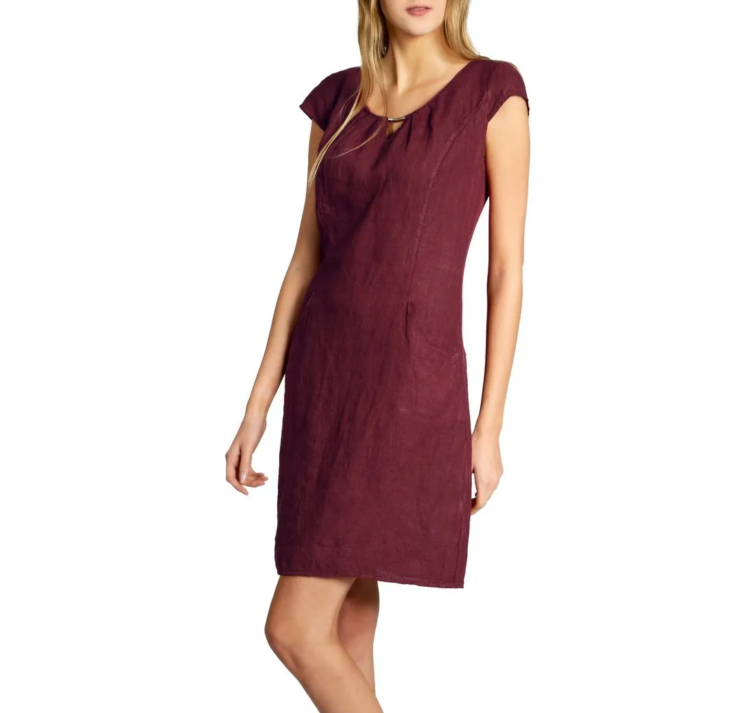 CASPAR Sommerkleid SKL020 knielanges Damen Sommer Leinenkleid mit eleganter Metallspange Luftig leicht, figurumspielende Form, mit seitlichem Jersey-Einsatz