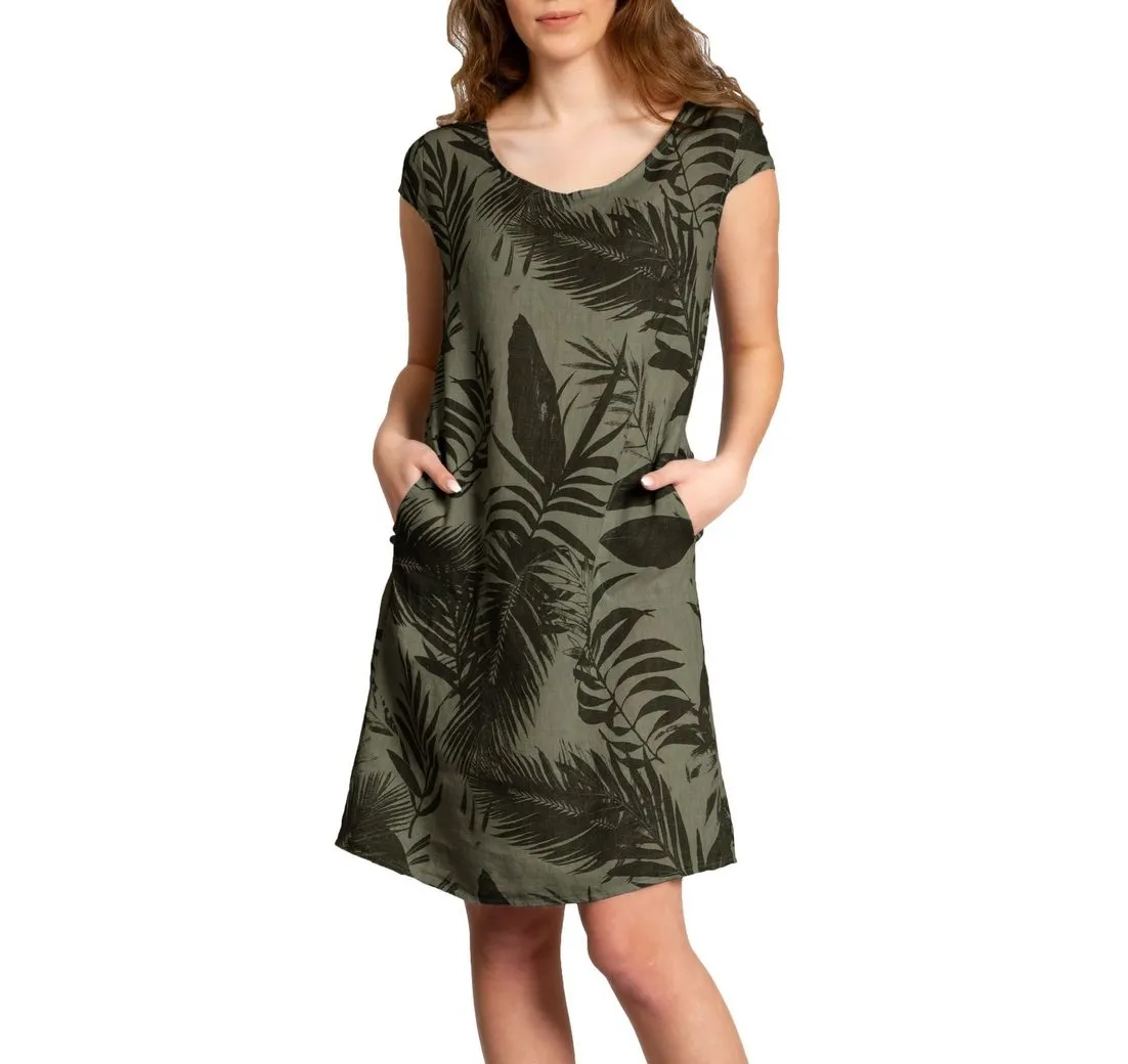 CASPAR Sommerkleid SKL027 knielanges elegantes Damen Sommer Leinenkleid Luftig leicht, figurumspielende Form, mit seitlichem Jersey-Einsatz