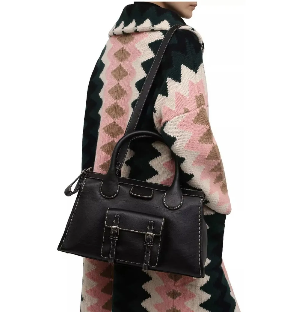 Chloé Schultertasche Edith Ledertasche Shopper Tote Bag, Kontrastierende Ziernähte, Hommage an die 70er Jahre