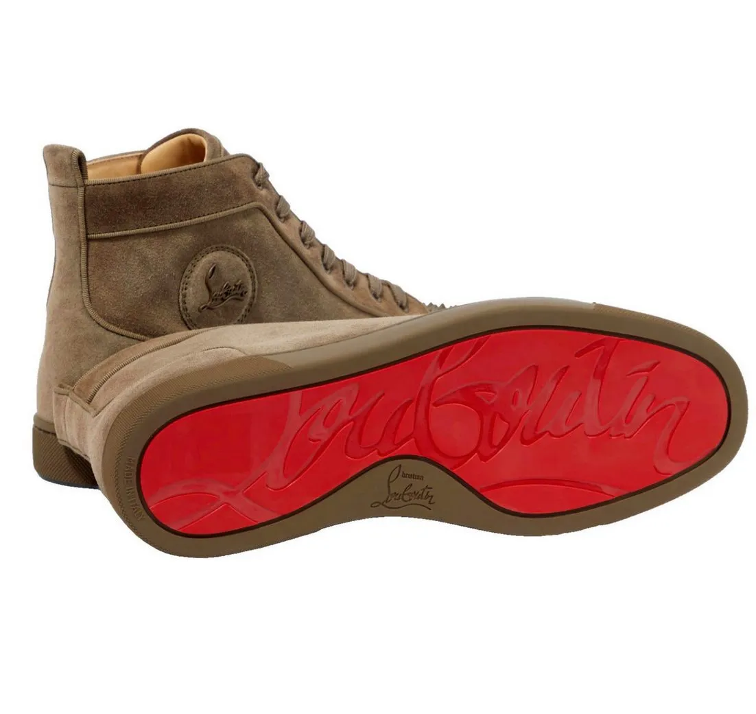 CHRISTIAN LOUBOUTIN Sneakers Louis Spikes Flat Suede Schuhe High Top Suede Turnschuhe Sneaker Signatur rote Gummisohle, mit Spike-Verzierungen