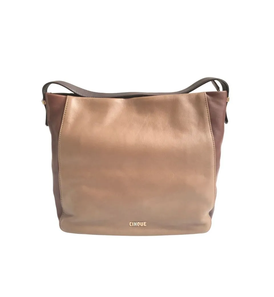 Cinque Handtasche Leder Baumwolle Fabiola Taube - 11716-7985, aus echt Leder, Taupe
