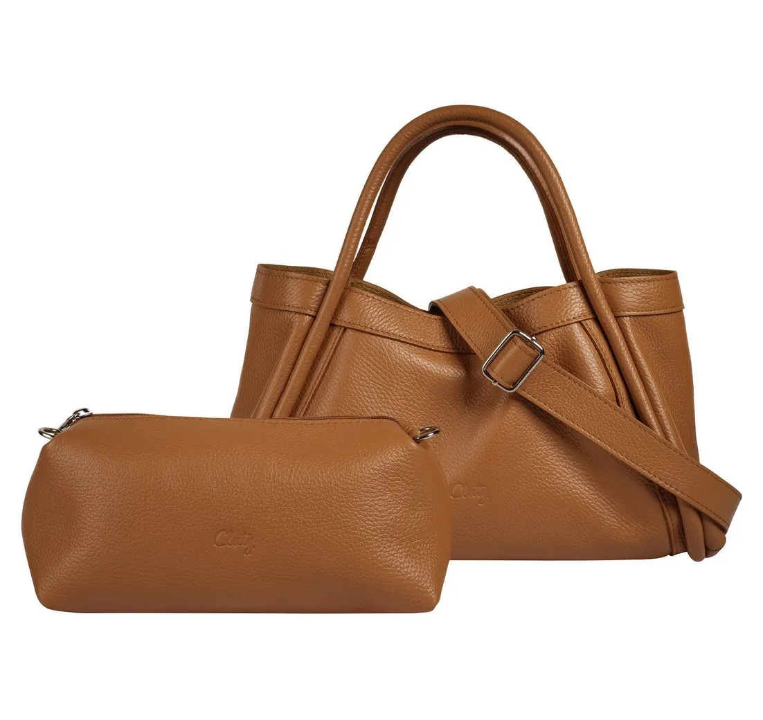 Cluty Henkeltasche 2 in 1, echt Leder, Made in Italy