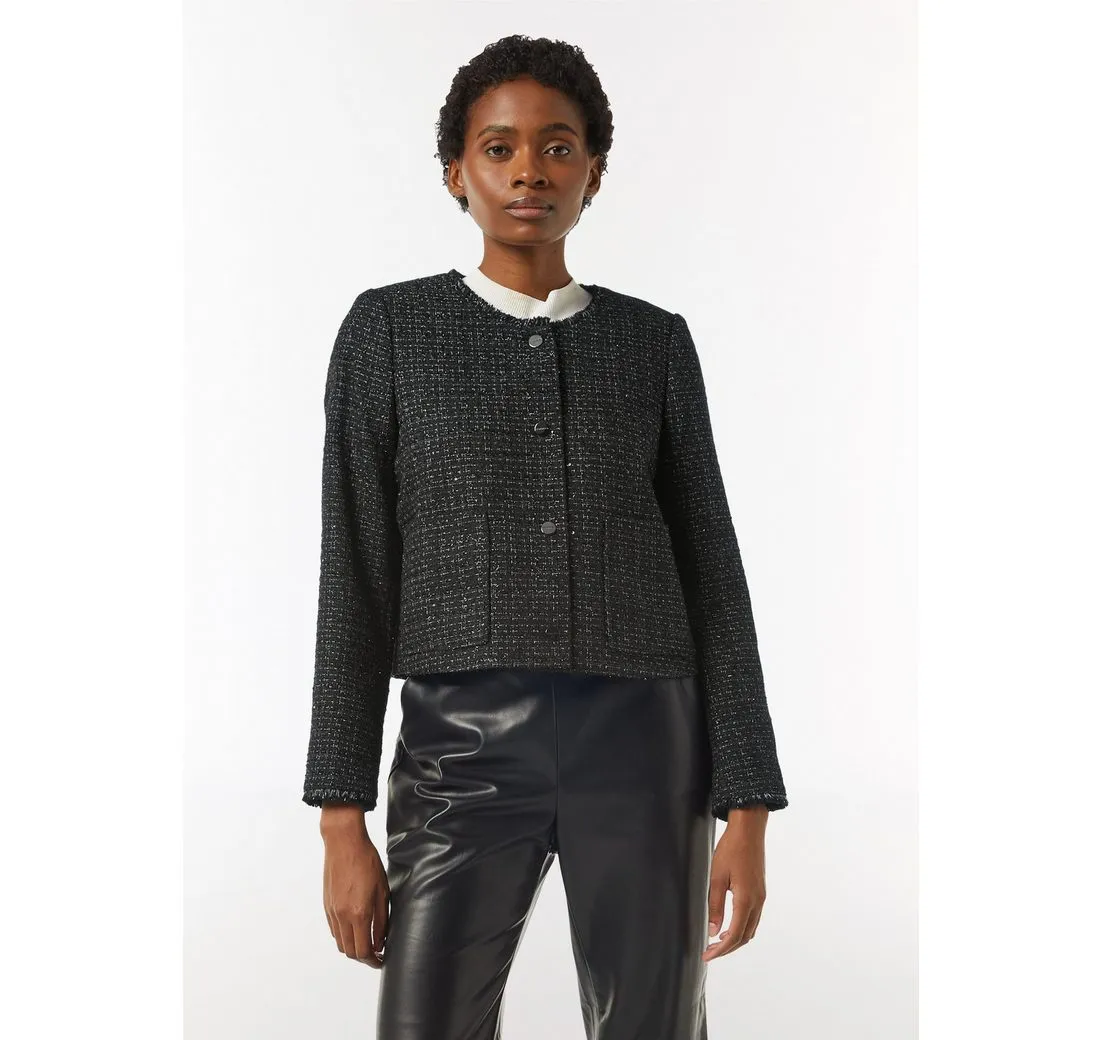 COMMA Blusenblazer Bouclé-Jacke mit Fransen-Detail und Glitzergarn Fransen
