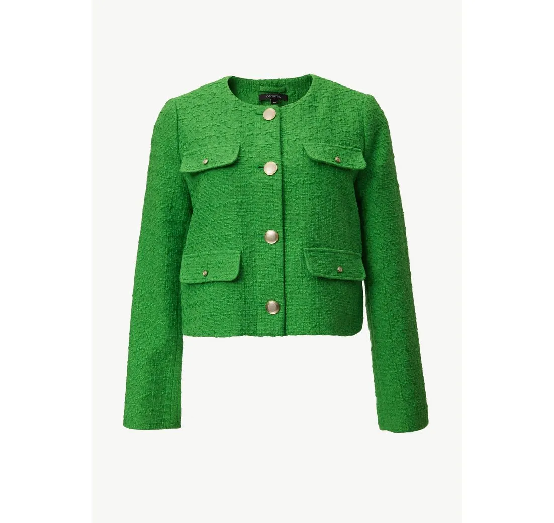 COMMA Blusenblazer Kurze Bouclé-Jacke aus Baumwolle Logo