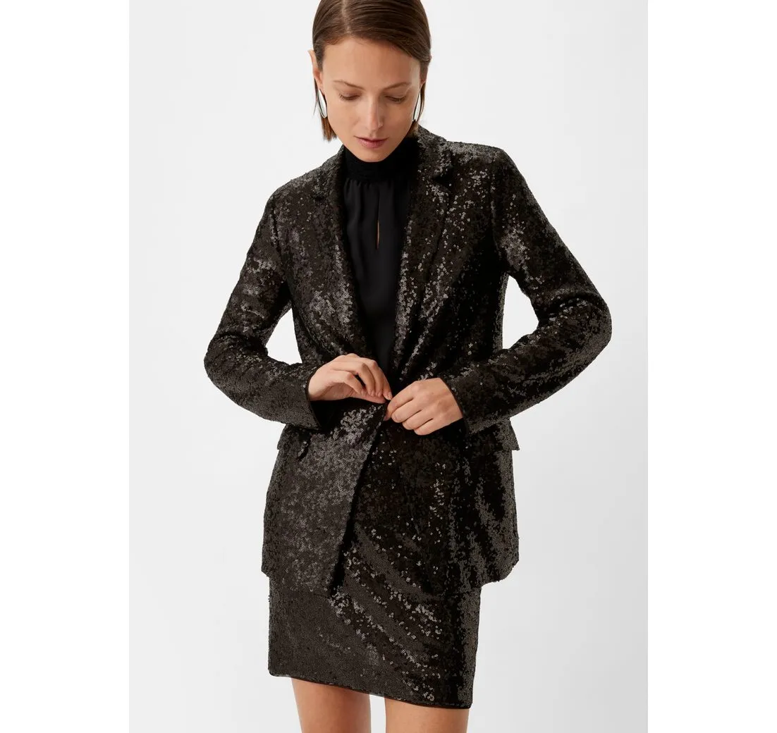 COMMA Blusenblazer Longblazer mit Pailletten Pailletten