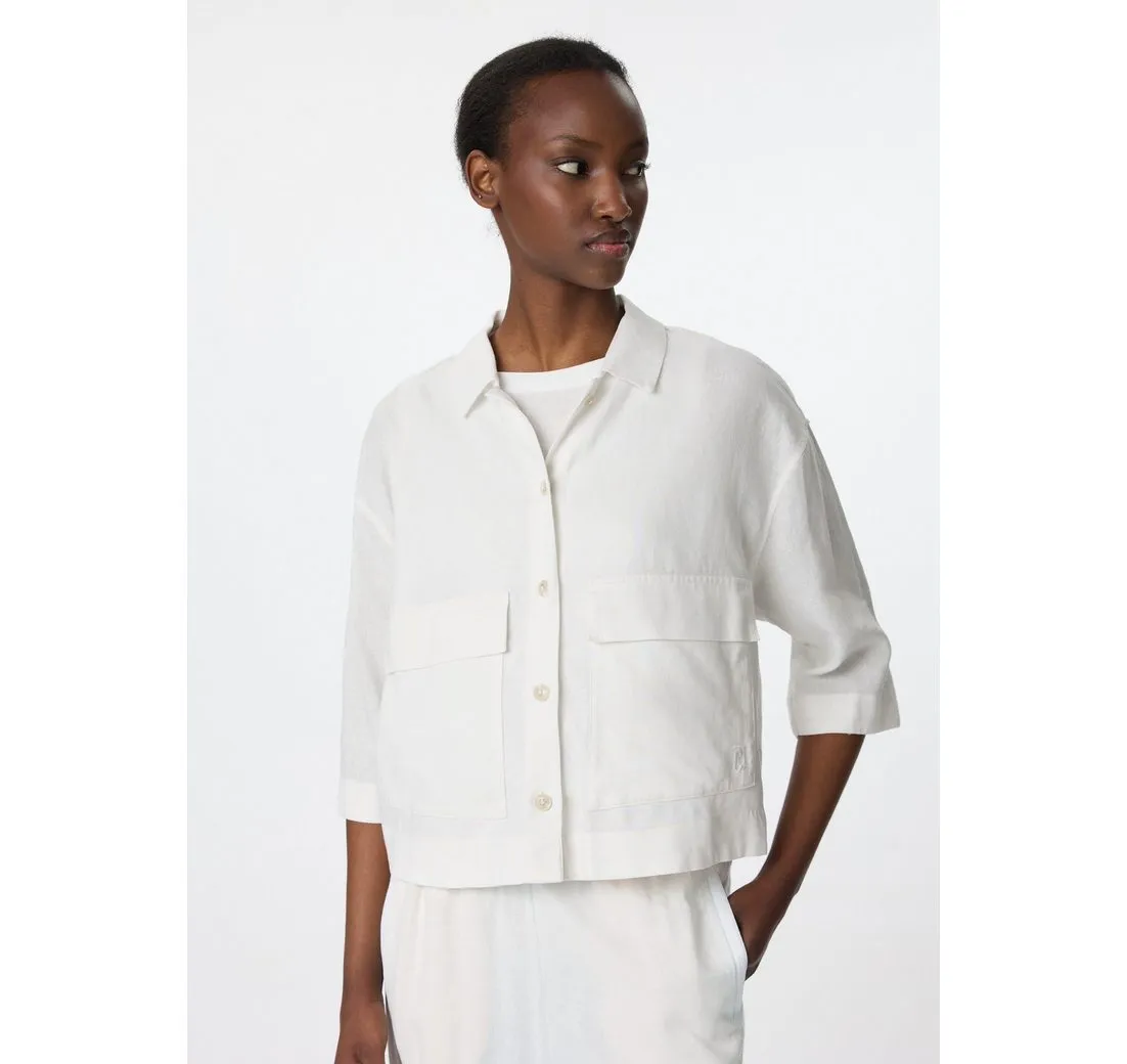 COMMA CASUAL IDENTITY Blusenblazer Kurze Leinemix-Hemdjacke mit 3/4-Ärmeln