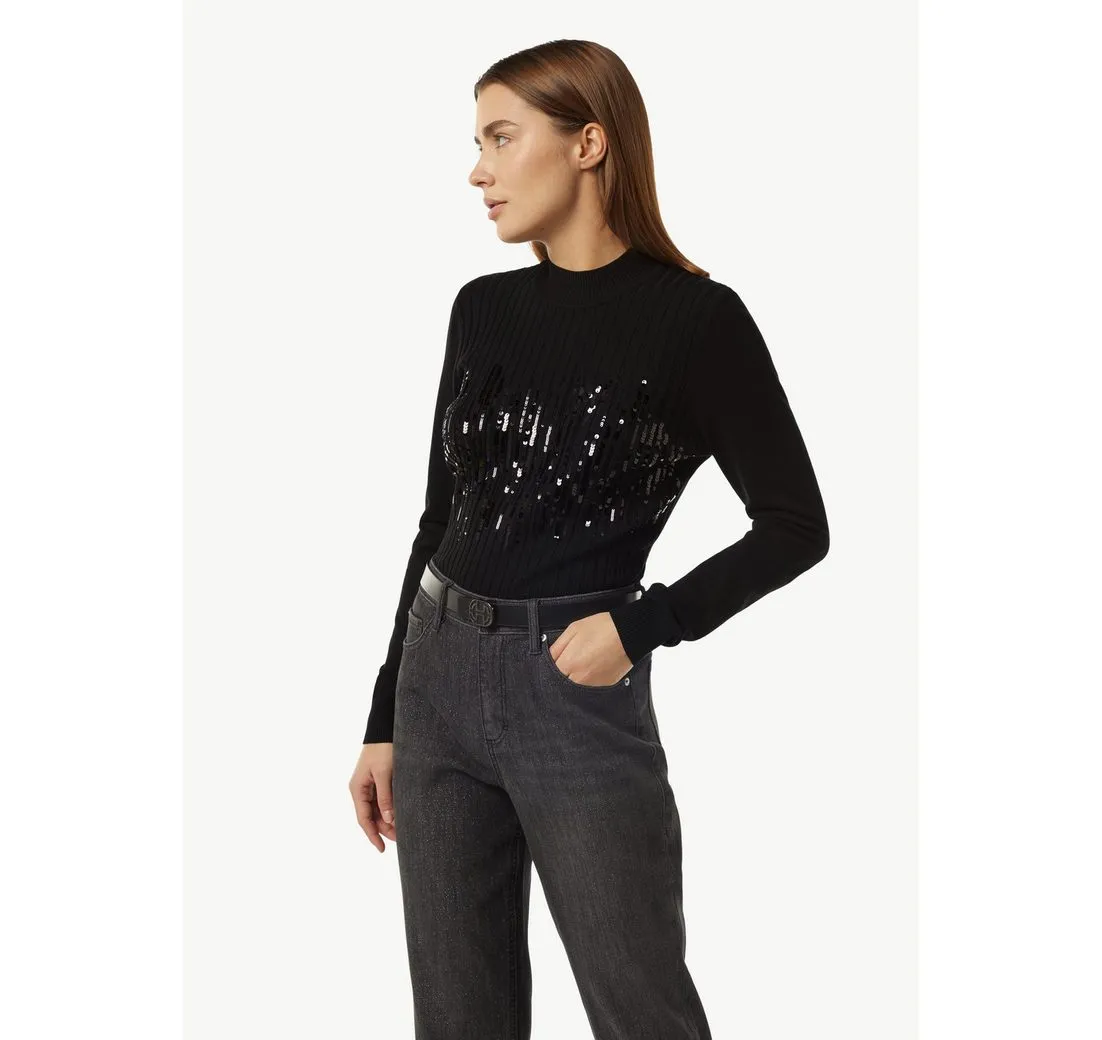 COMMA CASUAL IDENTITY Langarmshirt Slim-Fit-Strickpullover mit Pailletten Pailletten
