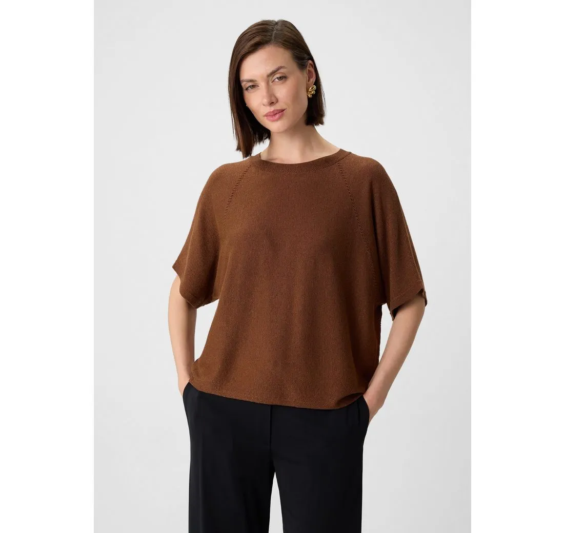 COMMA Kurzarmshirt Kurzärmeliger Feinstrick-Pullover mit Glitzergarn im Relaxed Fit