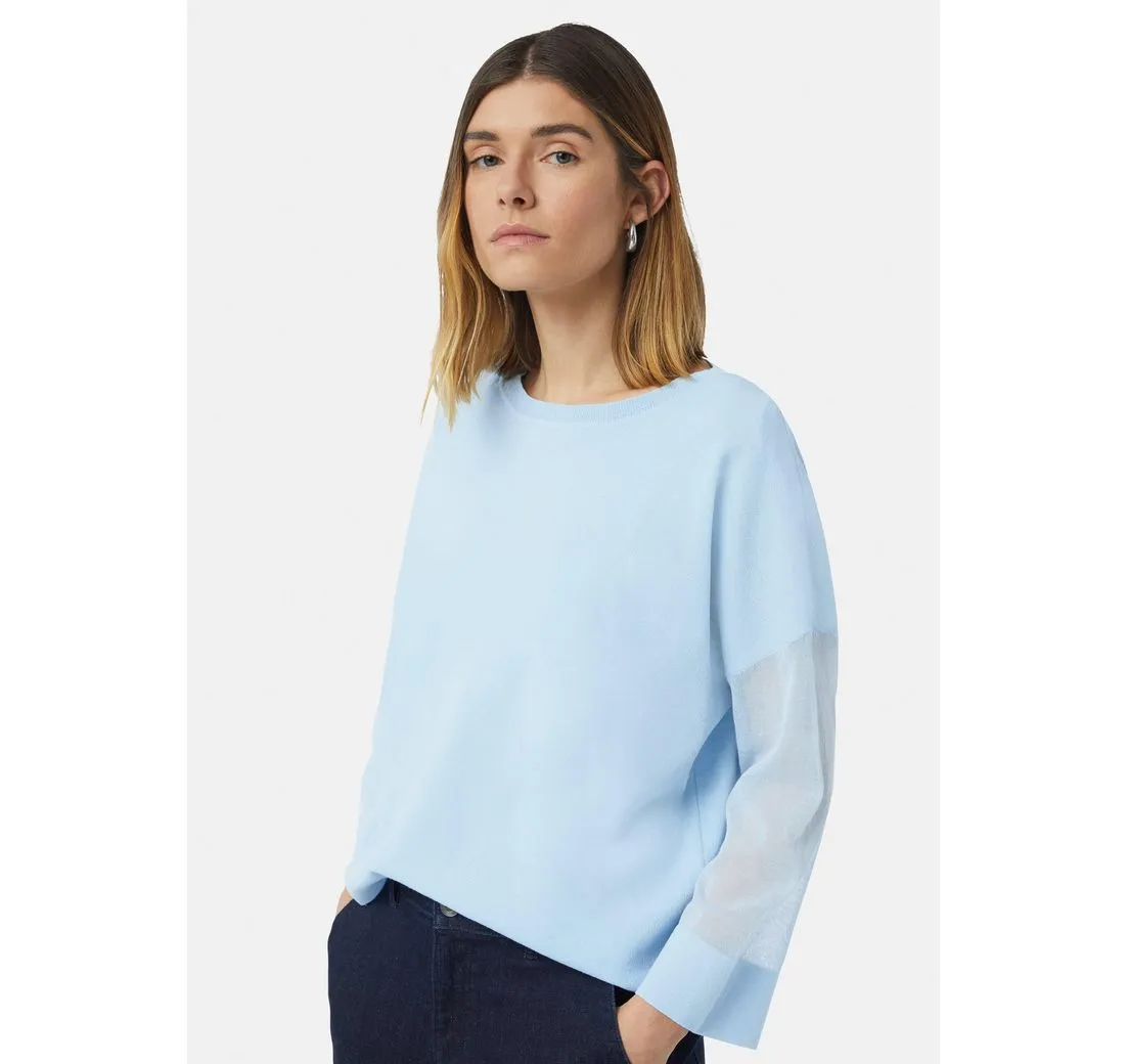 COMMA Langarmshirt Leichter Strickpullover im Relaxed Fit mit transparenten Ärmeln
