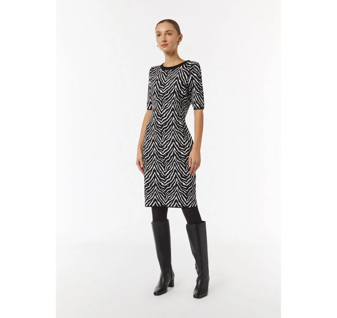 COMMA Minikleid Schmales Strickkleid mit Animal-Muster Artwork