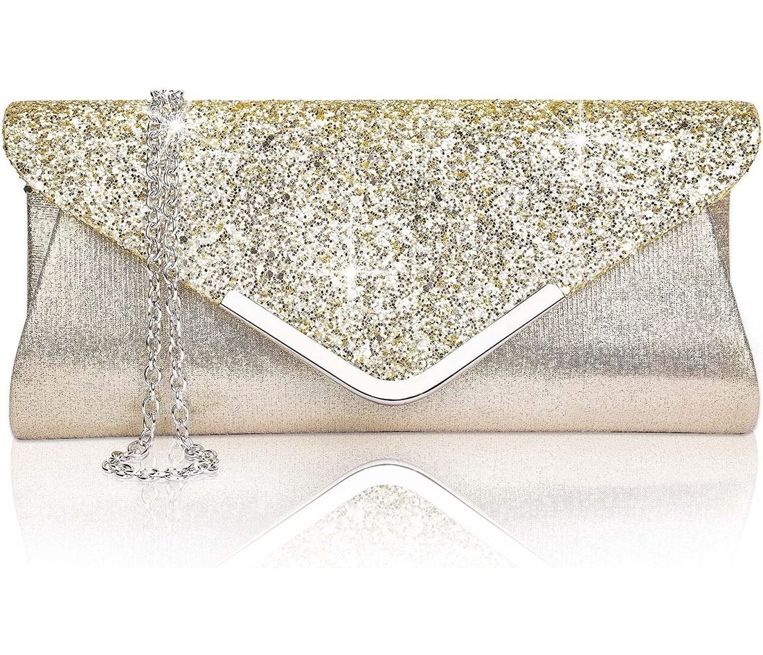 Coonoor Abendtasche Frauen Glitter Umschlag Clutch Tasche, Mit Kette