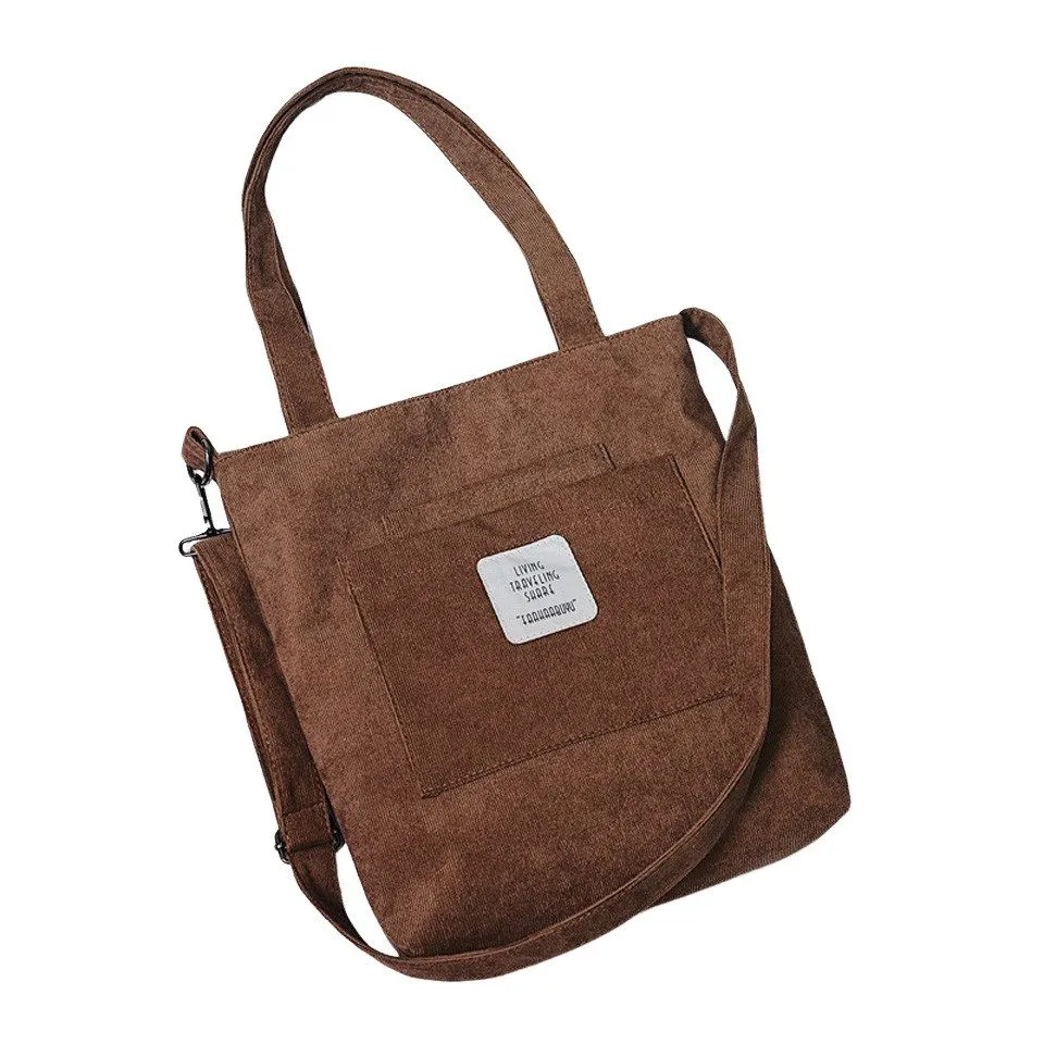 Coonoor Schultertasche Cord Tasche Damen Umhängetasche mit Reißverschluss, Handtasche Stofftasche für College Schule Arbeit Reisen Einkaufen