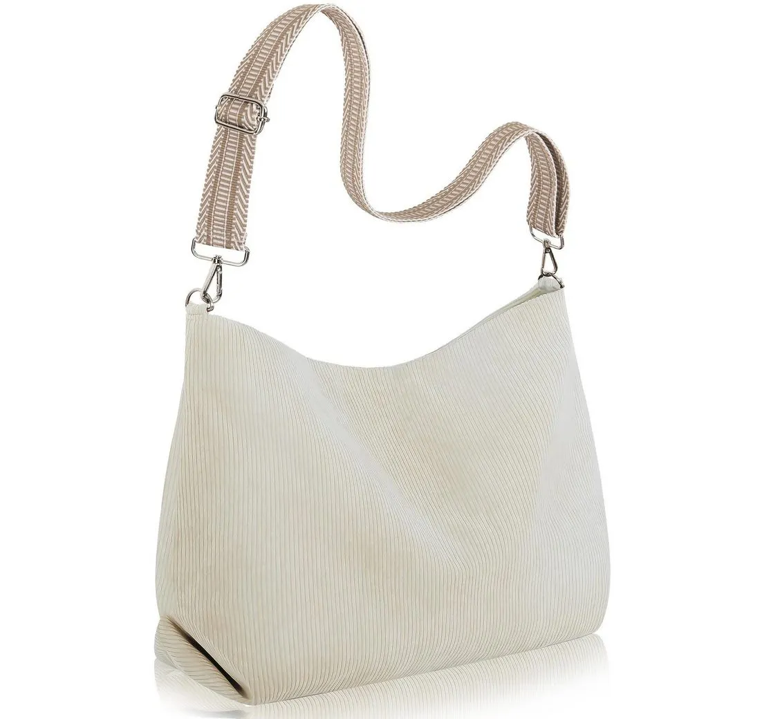 Coonoor Schultertasche Cord-Tote Bag, große Kapazität Schultertasche, Shopper Tasche, Reißverschluss-Schultertasche, Geburtstagsgeschenk