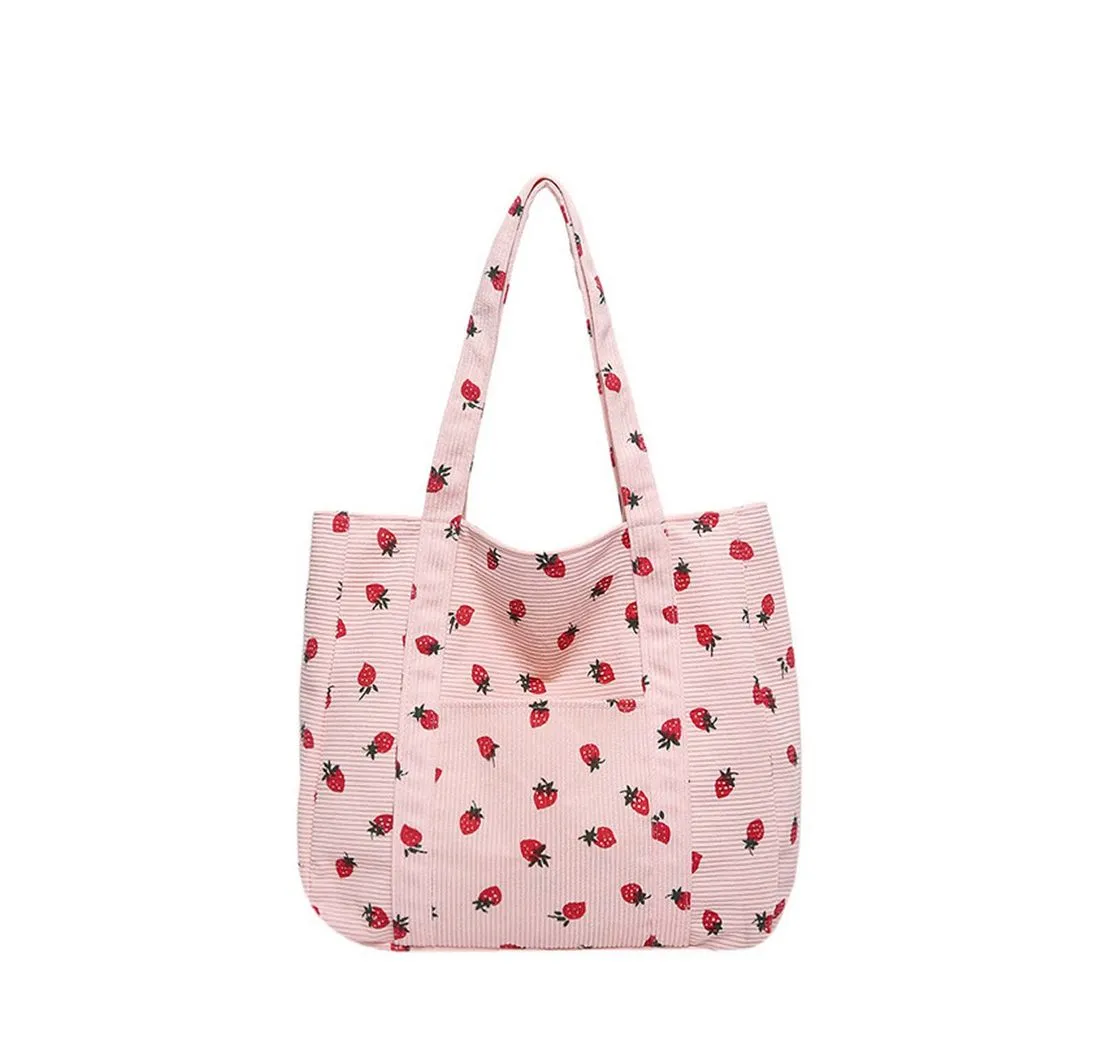 Coonoor Schultertasche Cord-Tragetasche, Süße Erdbeer-tragetaschen Für Damen