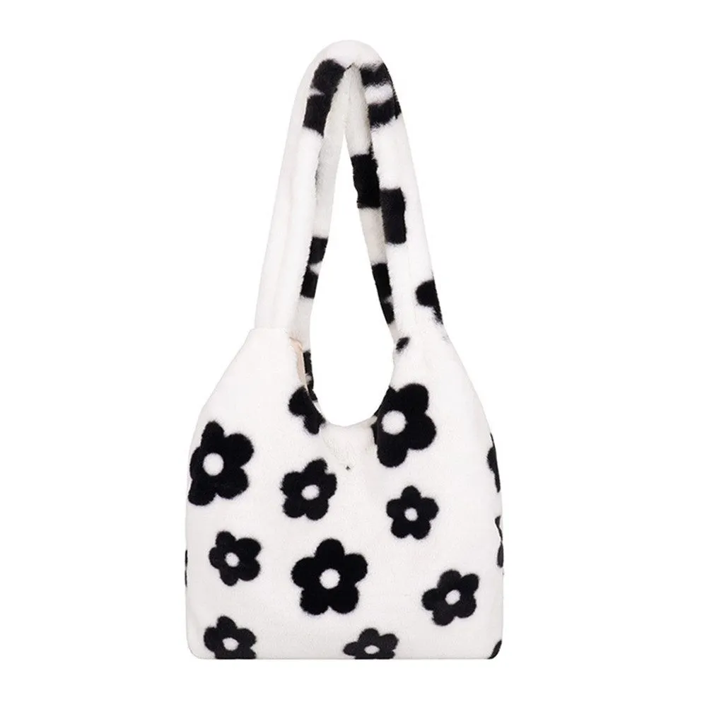 Coonoor Schultertasche Damen Blumen Plüsch Umhängetasche Shopper Tasche Handtasche Tote Bag