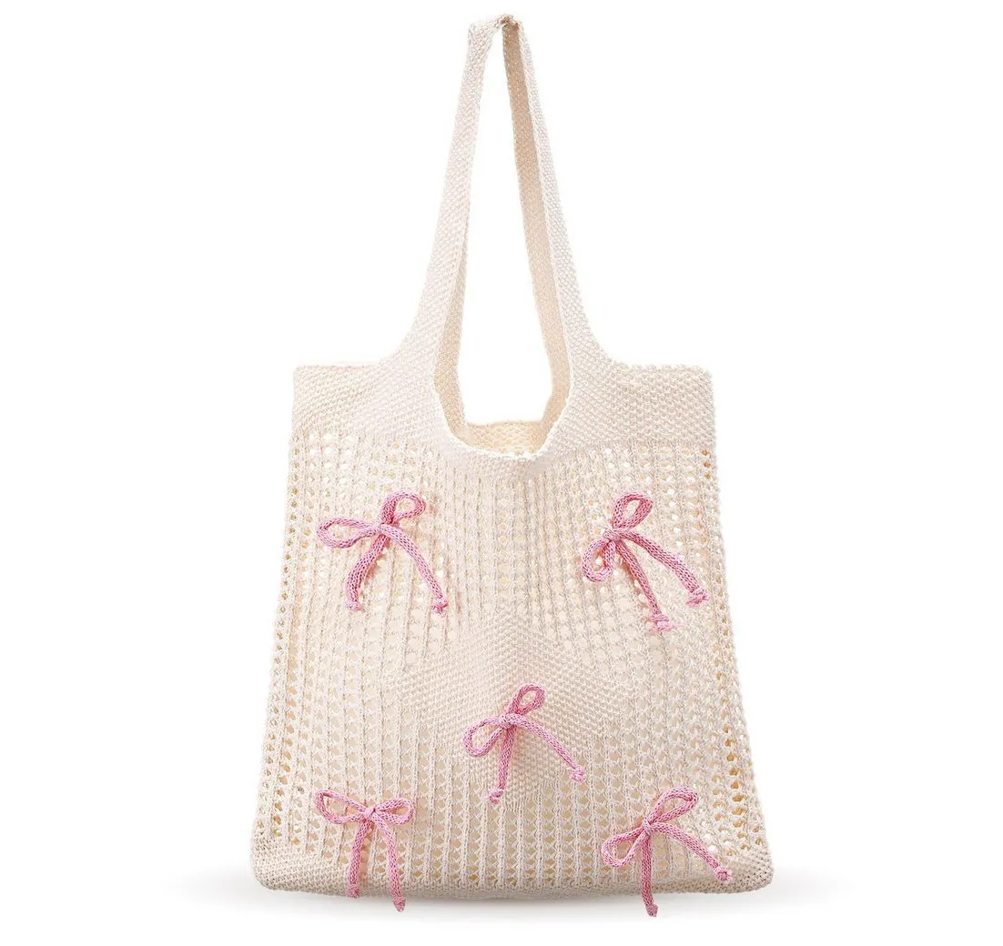 Coonoor Schultertasche Damen Strandtasche mit Schleife, Grosse Kapazität (1-tlg), Tote Handtasche für Mädchen, Sommer, Strand, Shopping