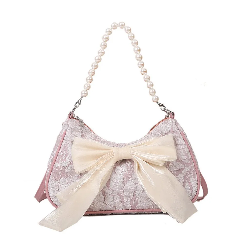 Coonoor Schultertasche Modische Perlen-Schultertasche, Vintage-Schleifen-Handtasche, Damen crossbody-Tasche, Freizeit-Schultertasche