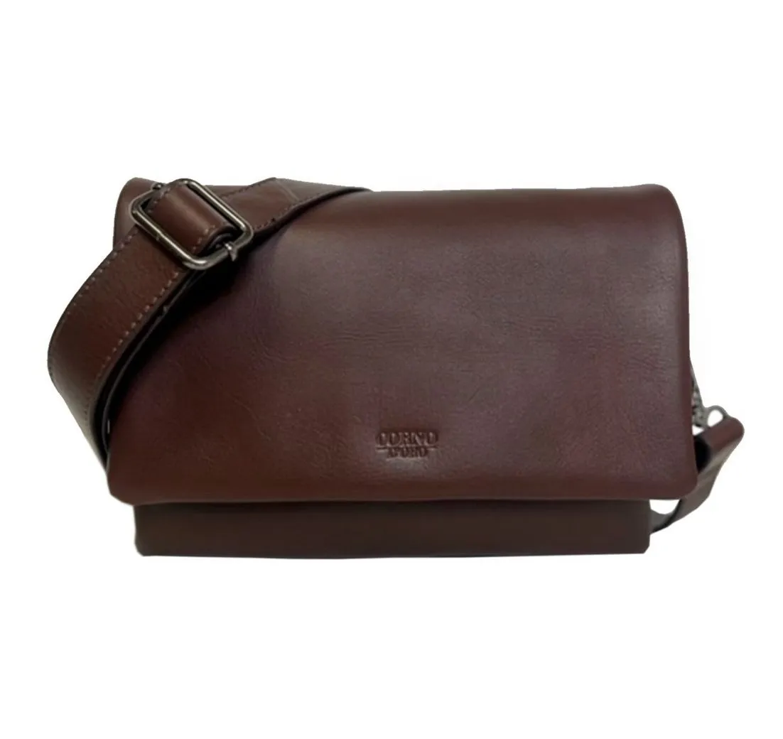 Corno d´Oro Schultertasche Damen Klein Leder Handmade Umhängetasche Echt Leder braun, mit breitem verstellbarem Schultergurt; leichtes Gewicht von 370gr