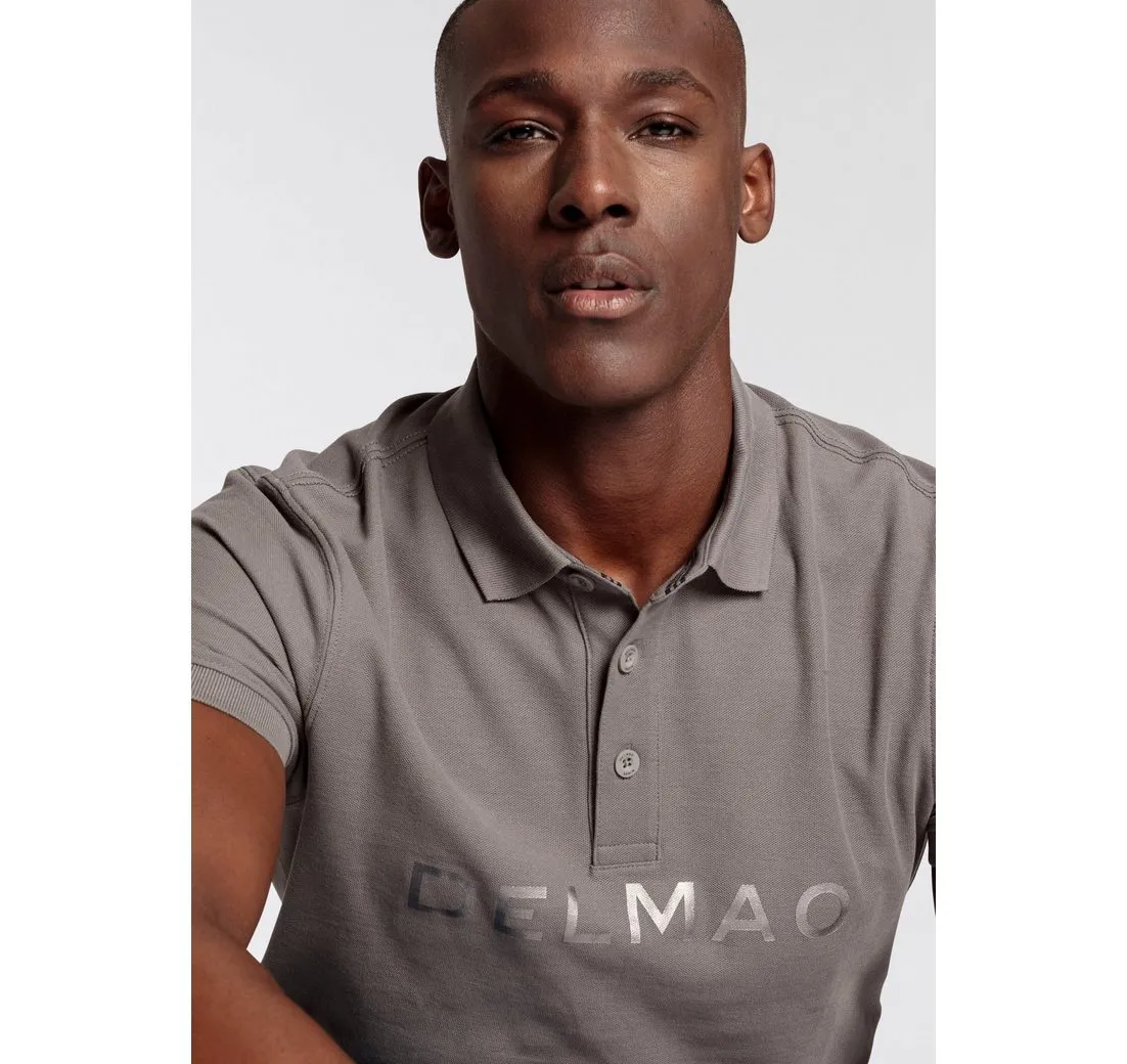 DELMAO Poloshirt Kurzarm, mit Rippbündchen, mit Print, Polokragen, aus Baumwolle