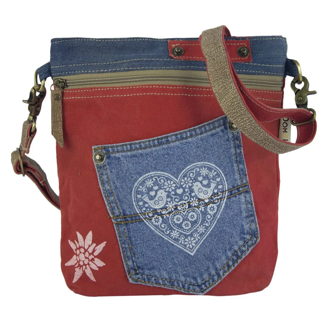 Domelo Trachtentasche Domelo Umhängetasche Tracht Canvas Leder Herz Motiv, Tracht Vintage Style, Frontfach, enthält recyceltes Material
