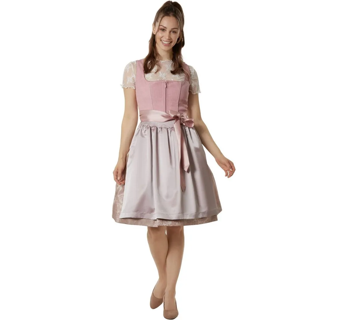 DRESSFORFUN Dirndl Frauenkostüm Midi-Dirndl Anmutiges Midi-Dirndl in den Farben Rosé und Silber