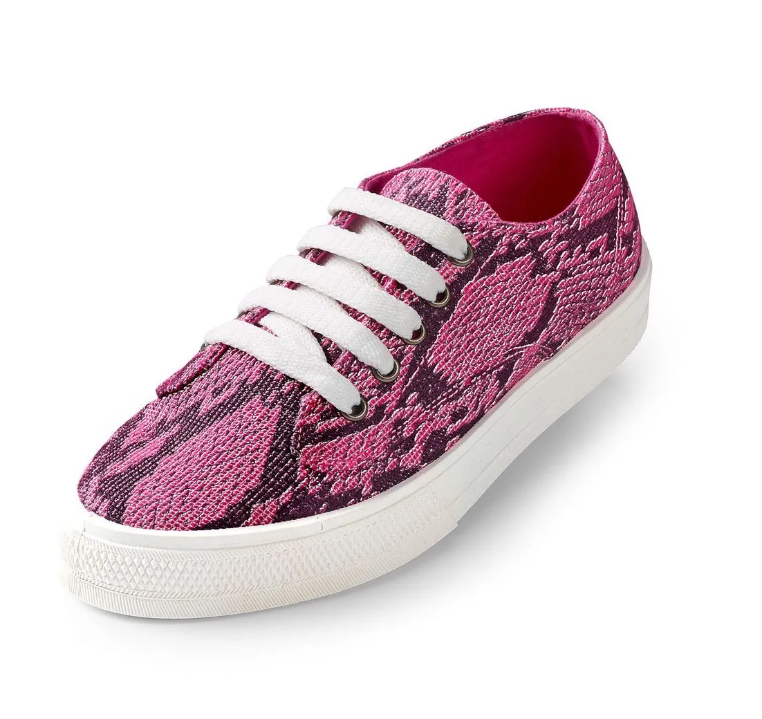 DYNAMIC24 Sneaker Damen Sommer Sneaker Halbschuhe Freizeit pink Glitzer Schuhe Schnürschuhe Textil