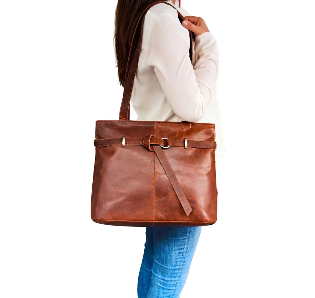 Ella Eisvogel Henkeltasche robuste Echtledertasche aus Büffelleder, zeitlos schöne Umhängetasche, geöltes Büffelleder