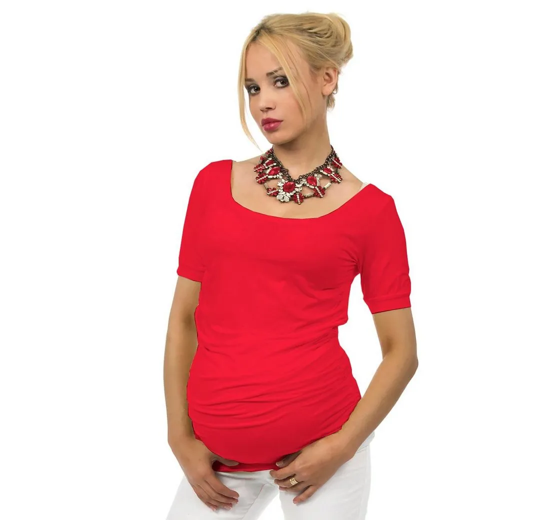 F&K-MODE Umstandsshirt Umstand Shirt kurzarm T-Shirt Bauch Stretch Sonia Kurzarm