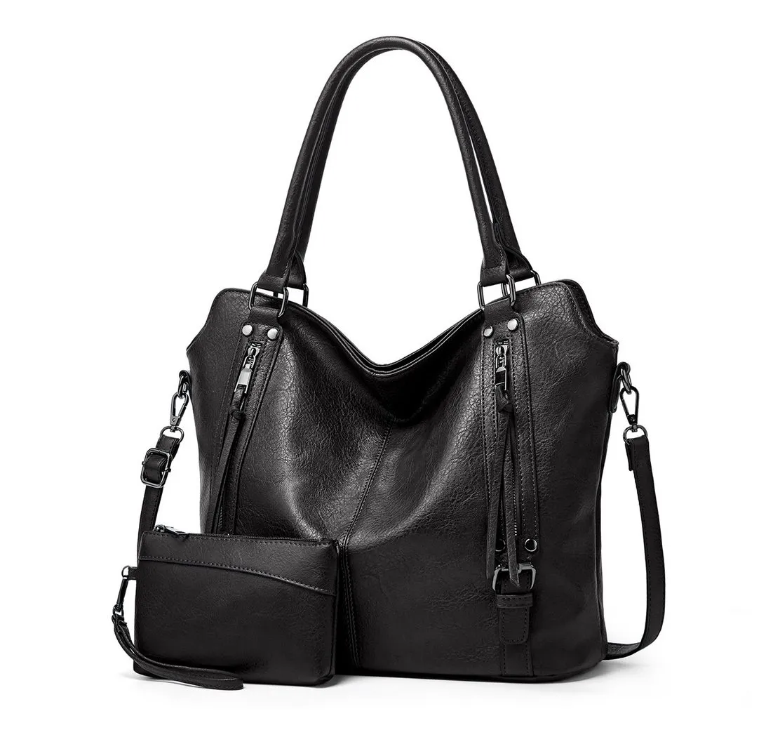 Fassiona Handtasche Damen Schultertasche Groß Shopper Vegan Handtasche, Handtaschen Umhängetasche Geldbörse Damen Taschen 2-Tlg