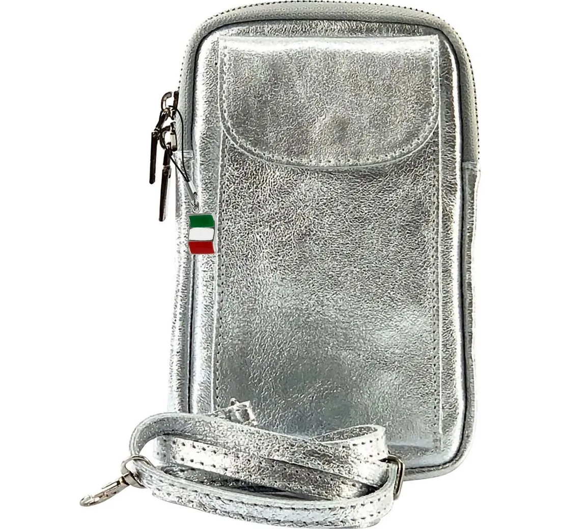 FLORENCE Handtasche Florence Damen Mini-Handtasche echtes (Umhängetasche), Damen Umhängetasche, Handtasche Leder, silber ca. 12cm x ca. 20cm