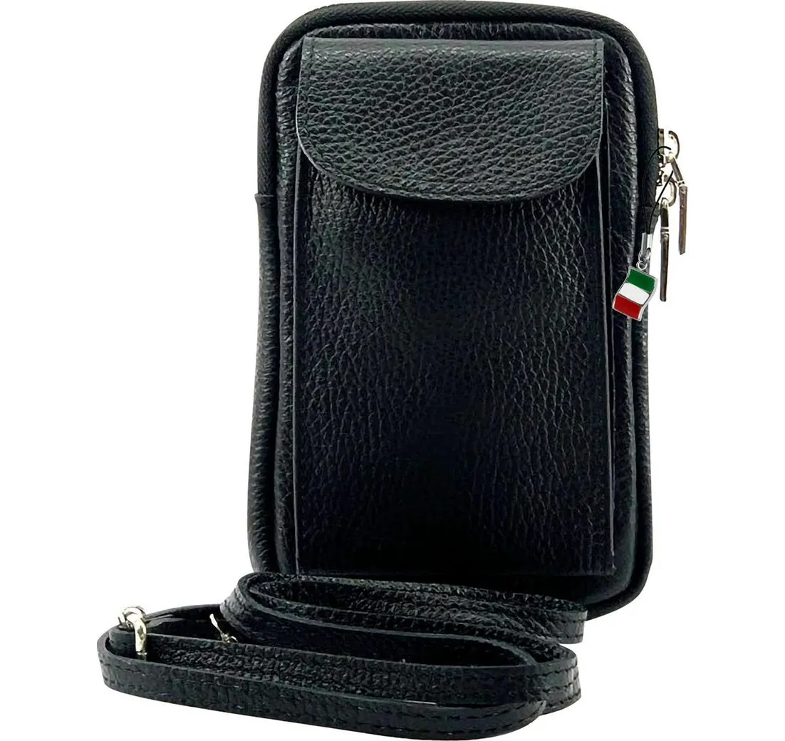 FLORENCE Handtasche Florence Damen Mini-Handtasche echtes (Umhängetasche), Damen Umhängetasche, Handtasche Leder, schwarz ca. 12cm x ca. 20cm