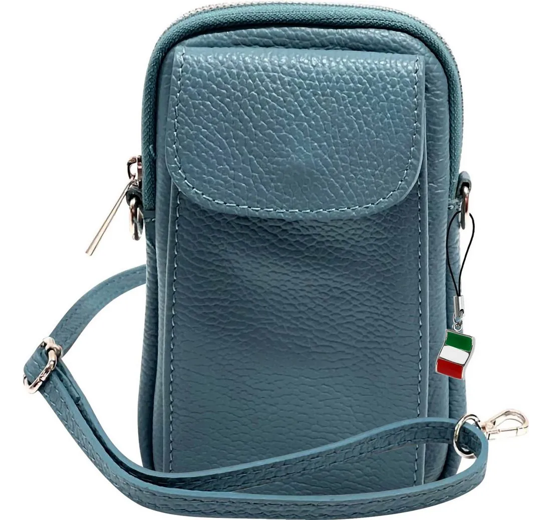 FLORENCE Handtasche Florence Damen Mini-Handtasche echtes (Umhängetasche), Damen Umhängetasche, Handtasche Leder, hellblau ca. 12cm x ca. 20cm