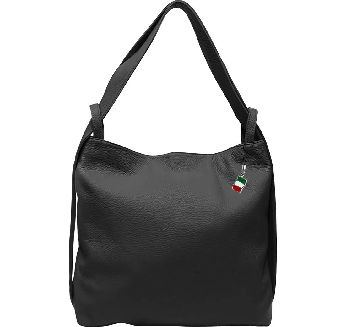 FLORENCE Handtasche Florence Damen Rucksack Schultertasche (Schultertasche), Damen Leder Schultertasche, Cityrucksack, schwarz ca. 40cm