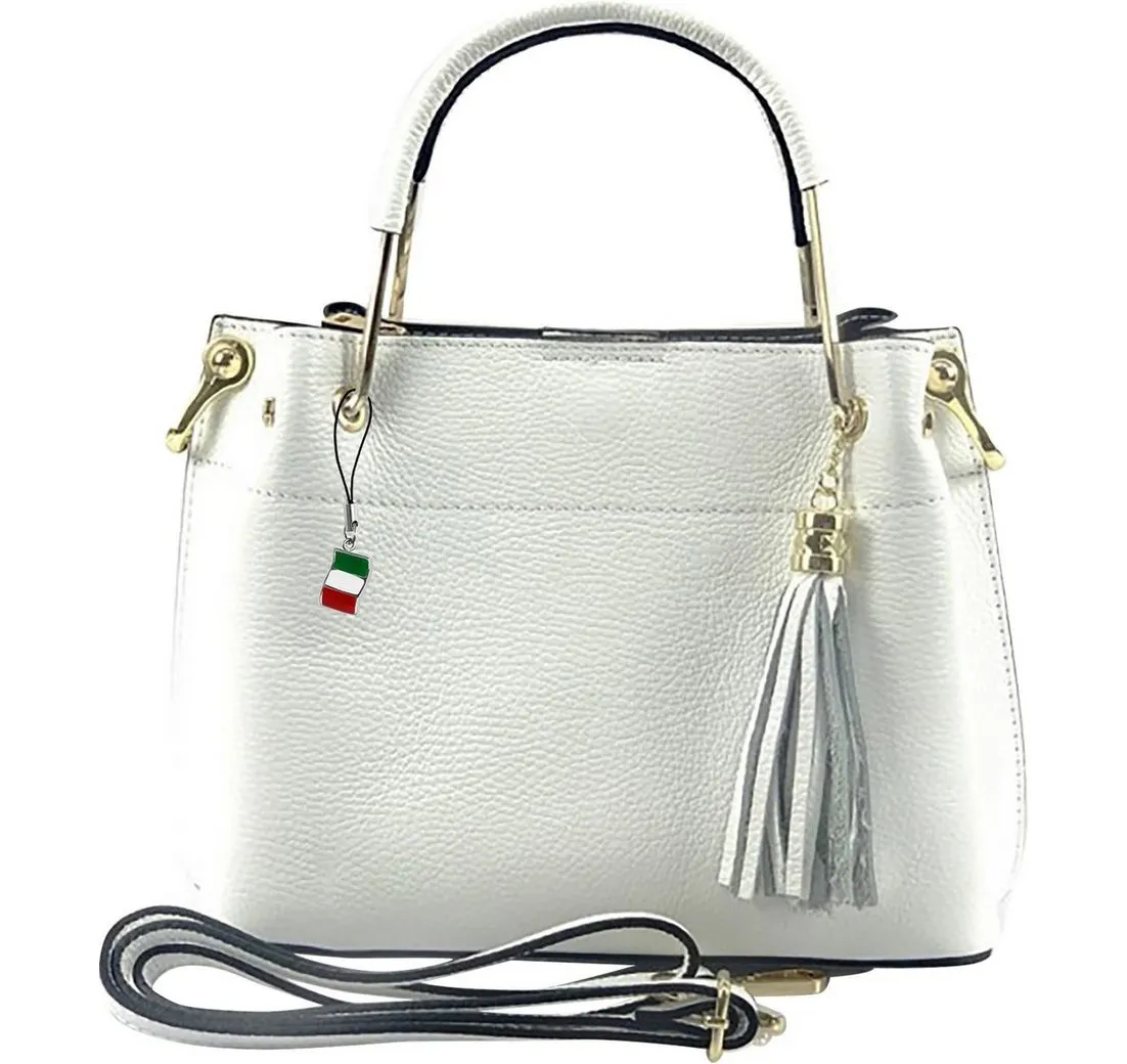 FLORENCE Handtasche Florence Umhängetasche Damen Handtasche (Umhängetasche), Damen Leder Umhängetasche, Handtasche, weiß ca. 30cm