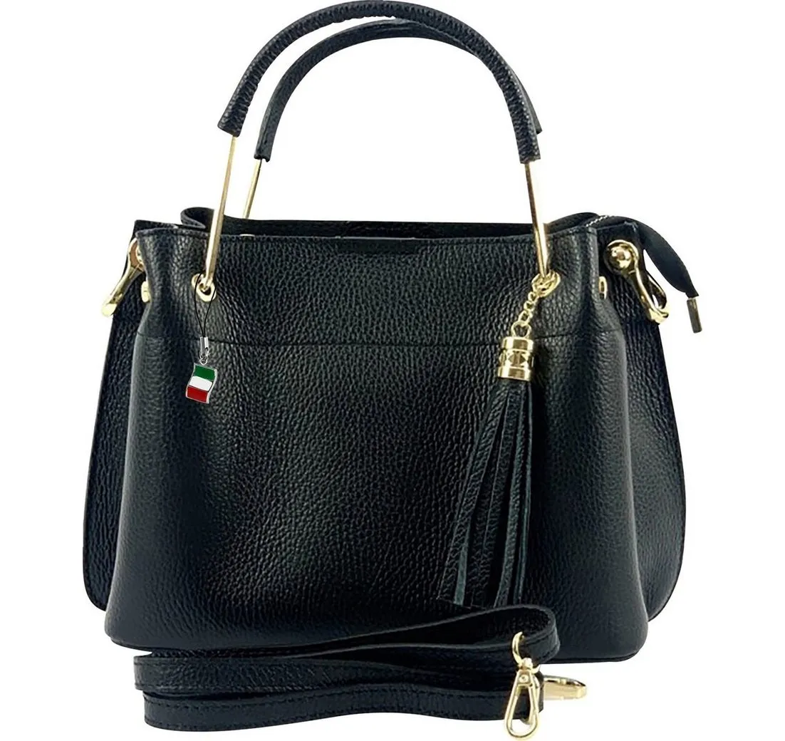 FLORENCE Handtasche Florence Umhängetasche Damen Handtasche (Umhängetasche), Damen Leder Umhängetasche, Handtasche, schwarz ca. 30cm