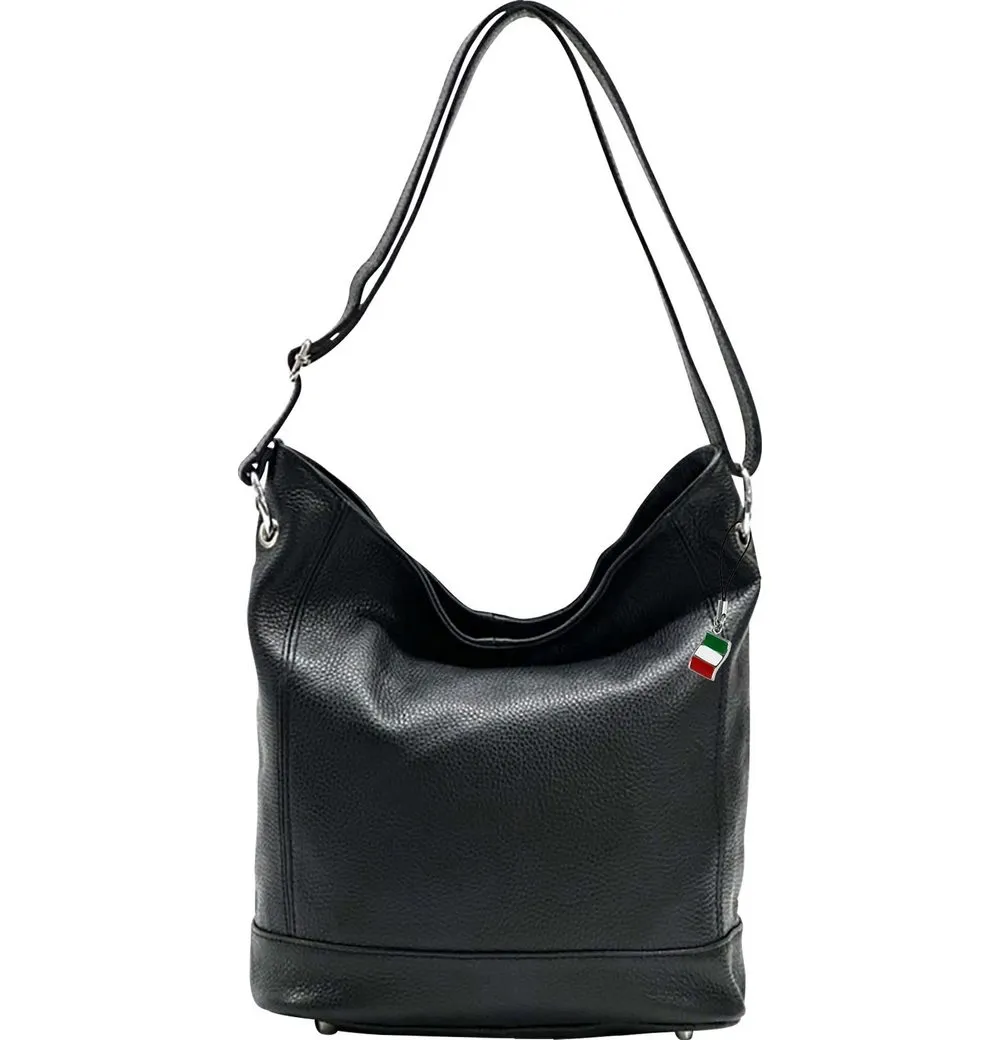 FLORENCE Schultertasche Florence Damen Echtleder Hobo Bag schwarz (Schultertasche), Damen Leder Schultertasche, Shopper, schwarz ca. 37cm