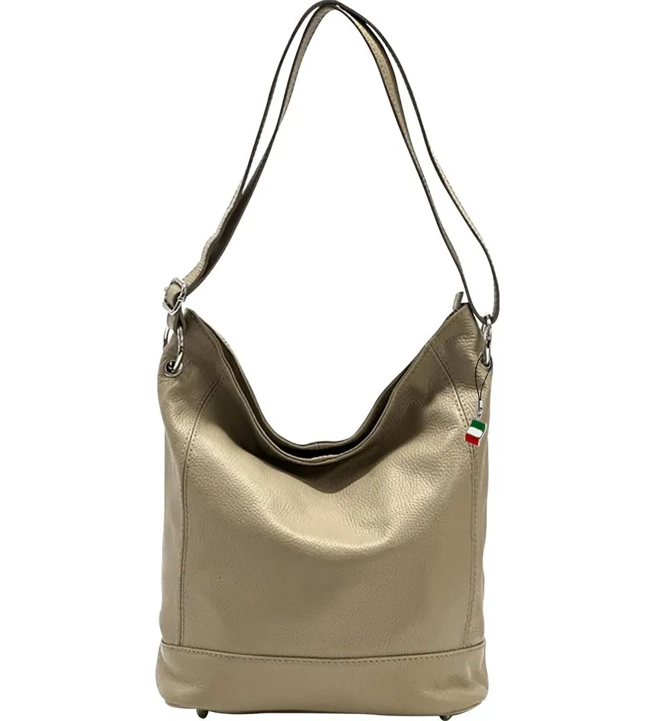 FLORENCE Schultertasche Florence Damen Echtleder Hobo Bag taupe (Schultertasche), Damen Leder Schultertasche, Shopper, taupe, beige ca. 37cm