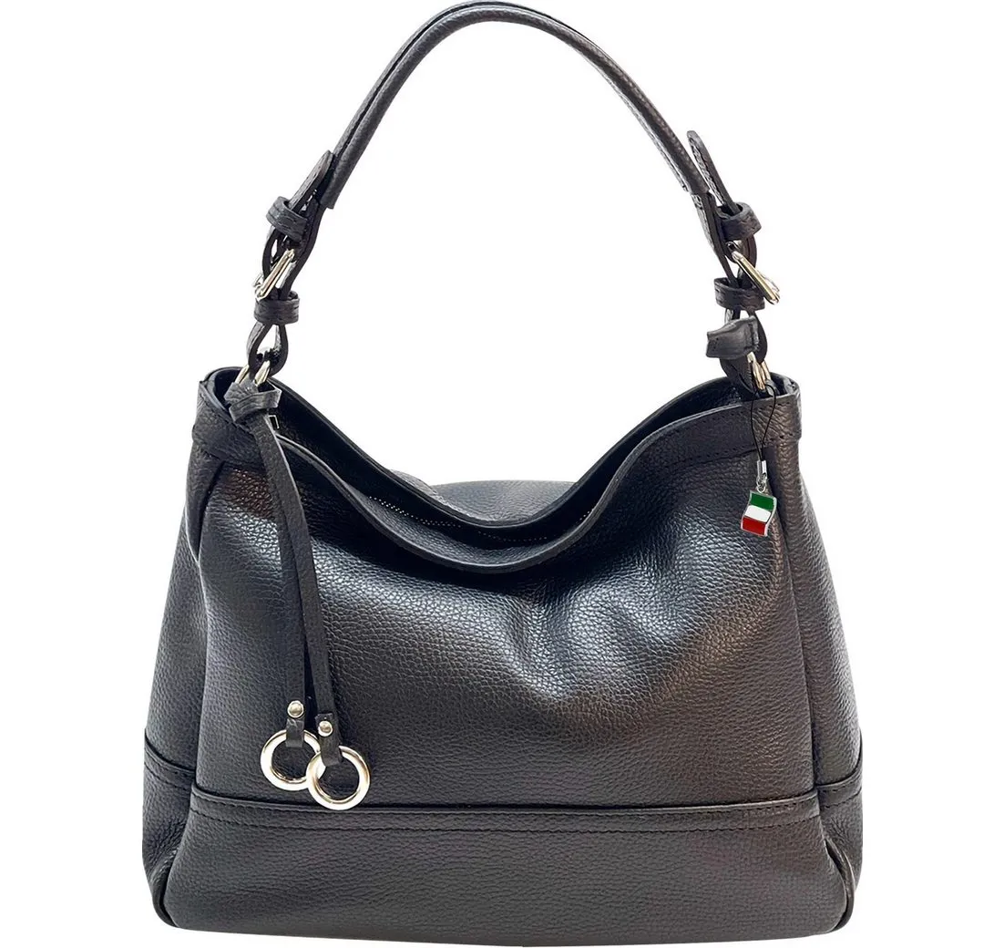 FLORENCE Schultertasche Florence Damen Schultertasche Leder (Schultertasche), Damen Schultertasche Echtes Leder, schwarz ca. 26cm hoch